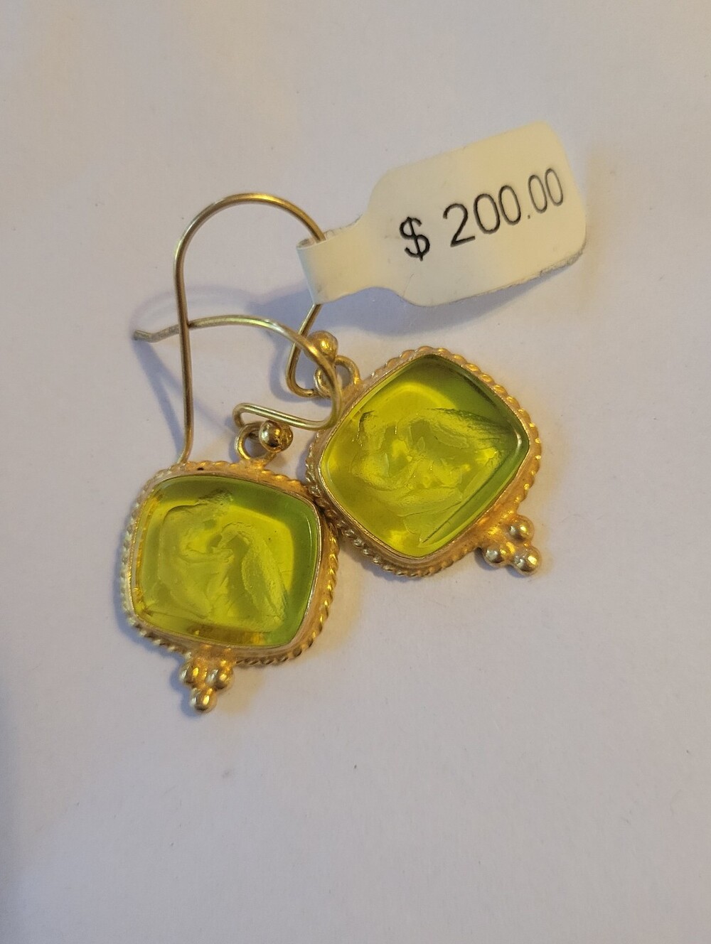 Tagliamonte Venetian Chartreuse Glass Intaglio Earrings NWT Quiet Luxury